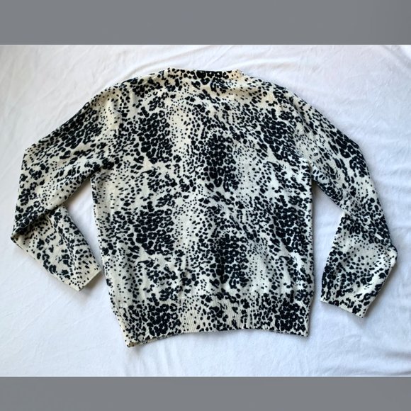J. Crew | 100% Merino Wool Black & White Animal Print Cardigan - Picture 2 of 8